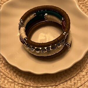 Football Touchdown, White, and Green Beaded Bracelet with Football Charm